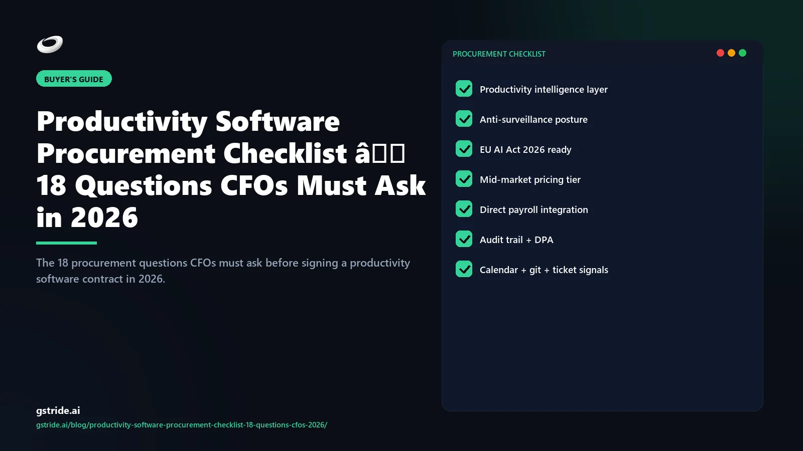 Productivity software procurement checklist — 18 questions CFOs must ask in 2026, gStride AI